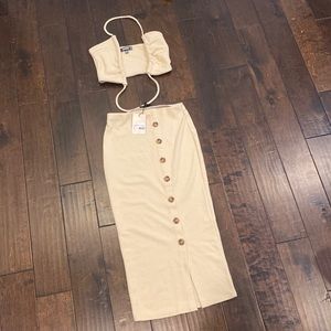 Missguided Ribbed Bralet and Midi Skirt
